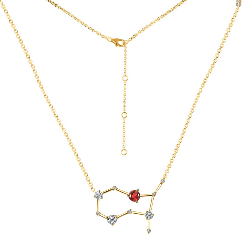Gemini Zodiac Star Constellation Garnet & White Topaz Necklace GAR-RDN-490.
