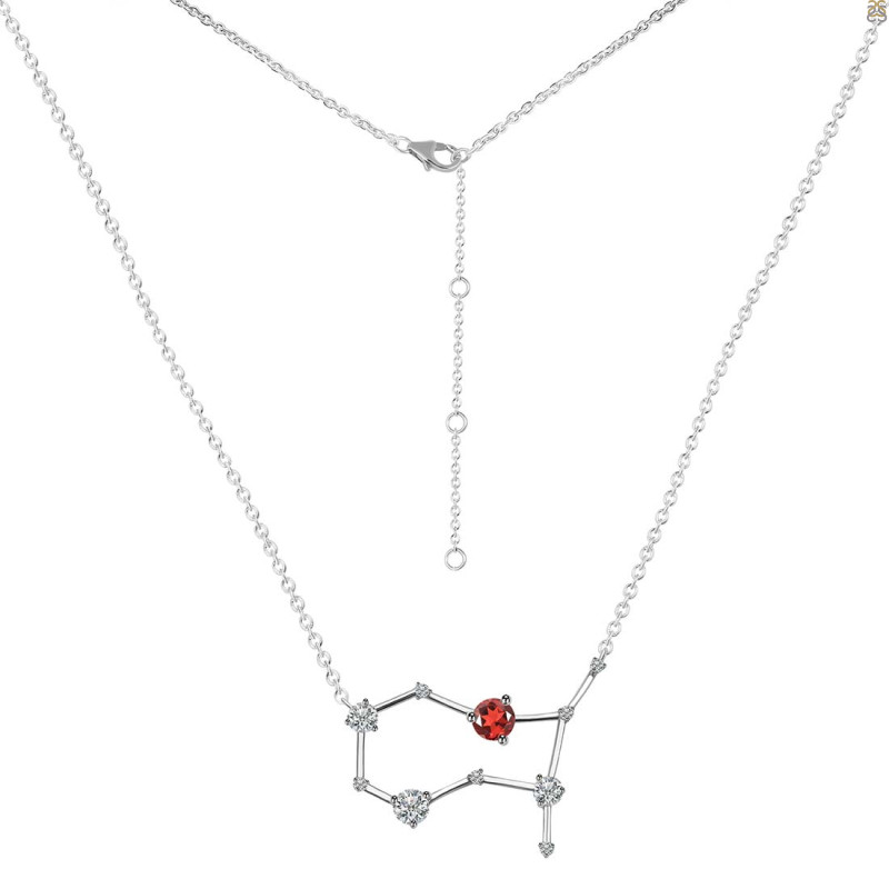 Gemini Zodiac Star Constellation Garnet & White Topaz Necklace