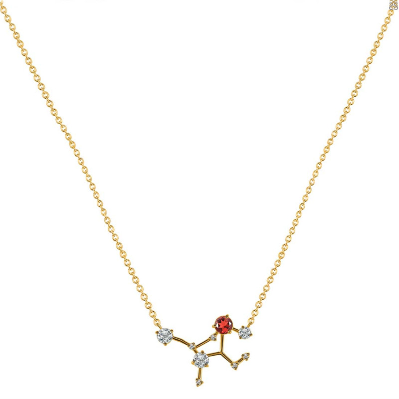 Virgo Zodiac Star Constellation Garnet & White Topaz Necklace GAR-RDN-491.