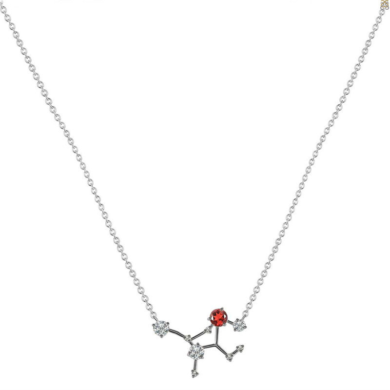 Virgo Zodiac Star Constellation Garnet & White Topaz Necklace GAR-RDN-491.