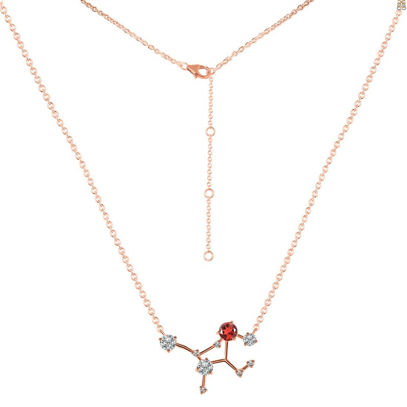 Virgo Zodiac Star Constellation Garnet & White Topaz Necklace GAR-RDN-491.