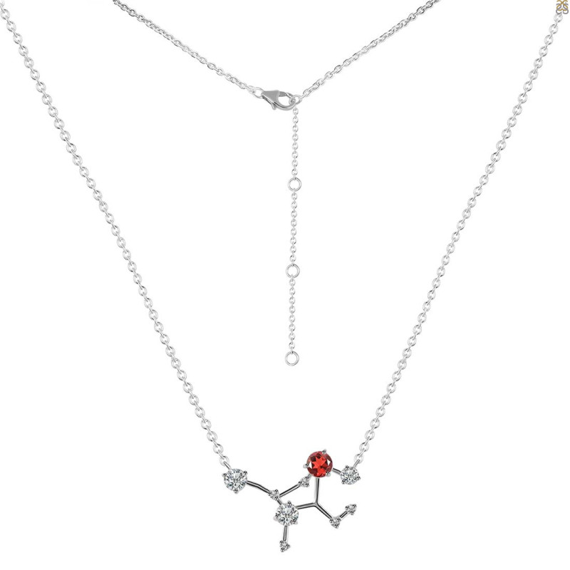 Virgo Zodiac Star Constellation Garnet & White Topaz Necklace