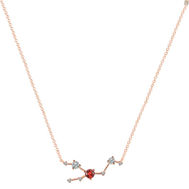 Taurus Zodiac Star Constellation Garnet & White Topaz Necklace GAR-RDN-492.