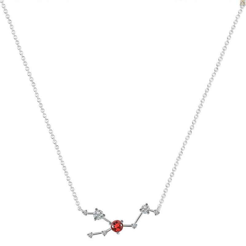 Taurus Zodiac Star Constellation Garnet & White Topaz Necklace GAR-RDN-492.