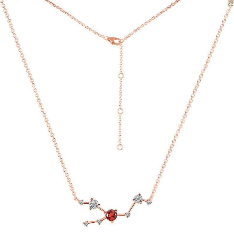 Taurus Zodiac Star Constellation Garnet & White Topaz Necklace GAR-RDN-492.