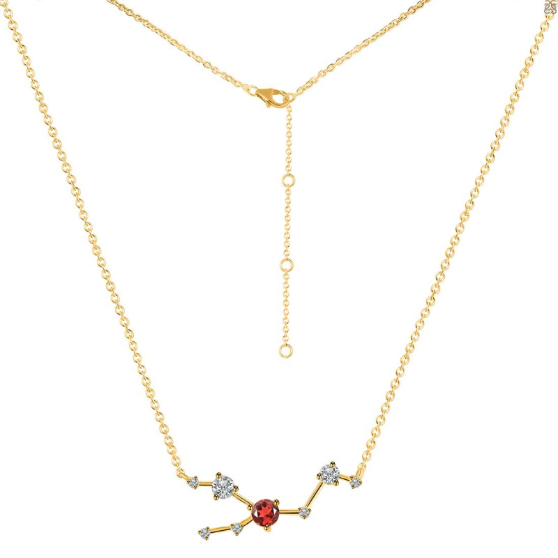 Taurus Zodiac Star Constellation Garnet & White Topaz Necklace GAR-RDN-492.