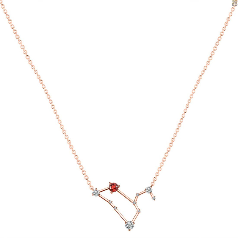 Leo Zodiac Star Constellation Garnet & White Topaz Necklace GAR-RDN-493.