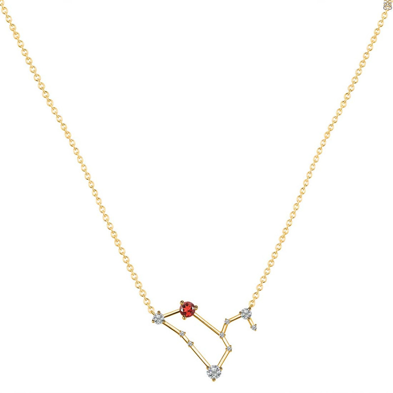 Leo Zodiac Star Constellation Garnet & White Topaz Necklace GAR-RDN-493.