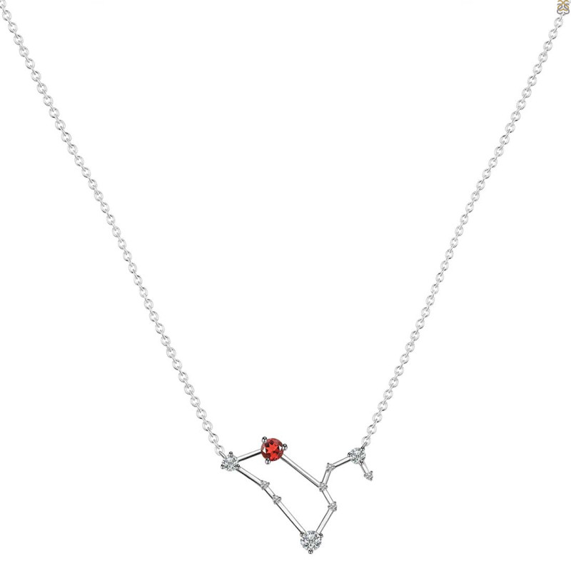 Leo Zodiac Star Constellation Garnet & White Topaz Necklace GAR-RDN-493.