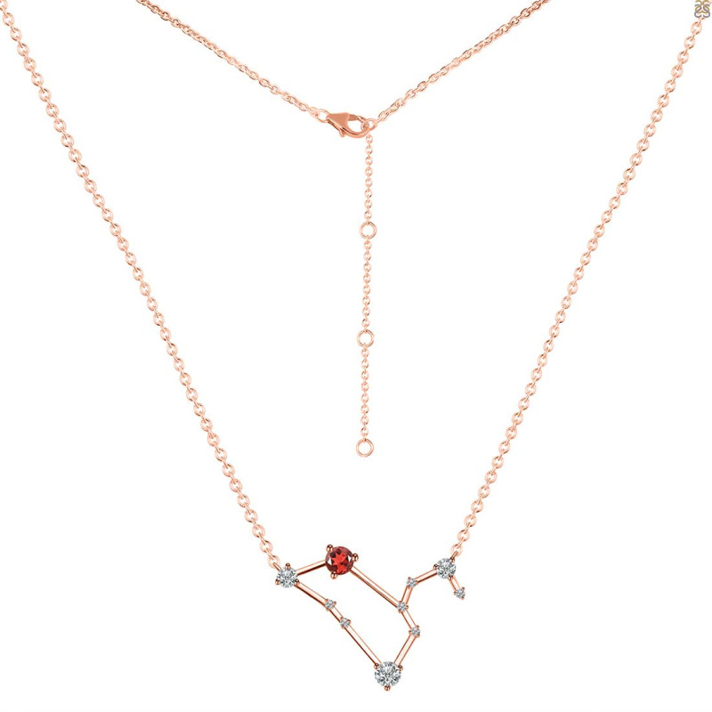 Leo Zodiac Star Constellation Garnet & White Topaz Necklace GAR-RDN-493.