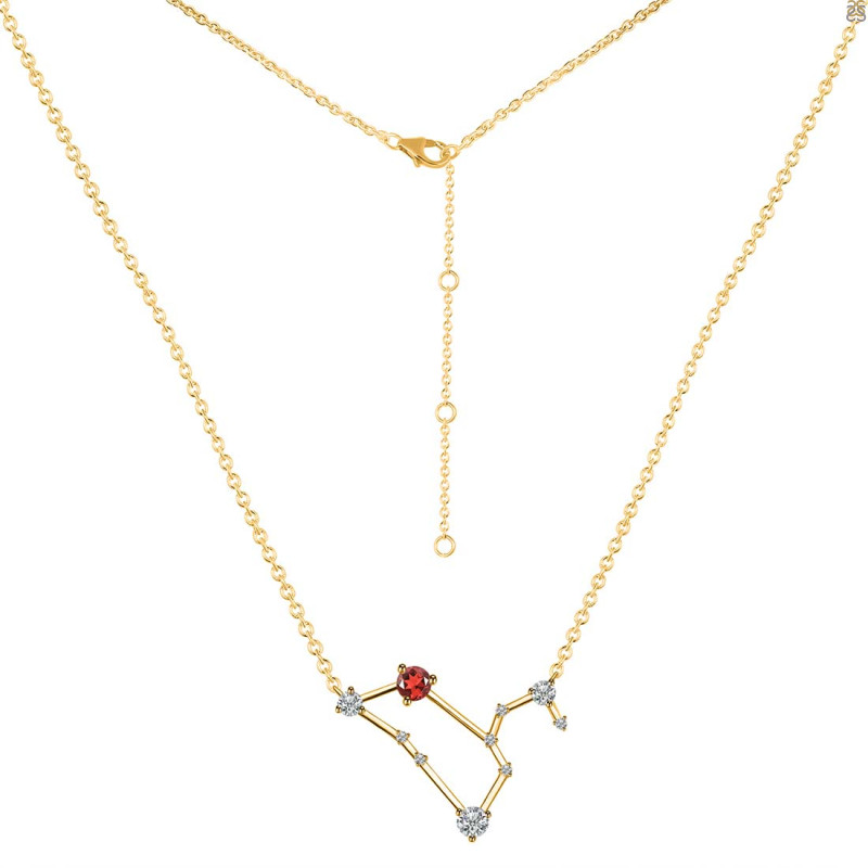 Leo Zodiac Star Constellation Garnet & White Topaz Necklace GAR-RDN-493.