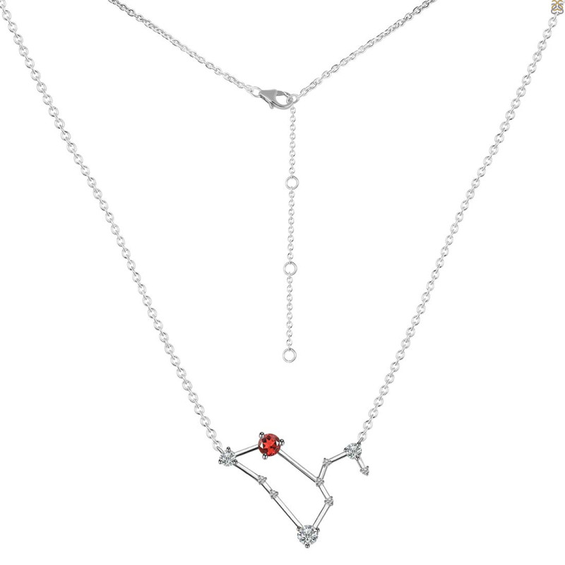Leo Zodiac Star Constellation Garnet & White Topaz Necklace
