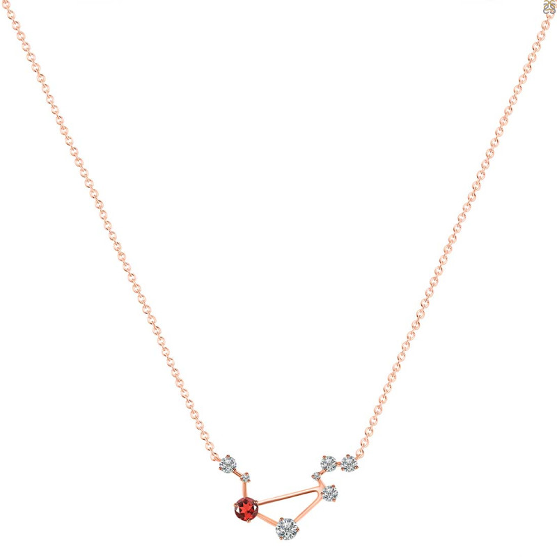 Libra Zodiac Star Constellation Garnet & White Topaz Necklace GAR-RDN-494.