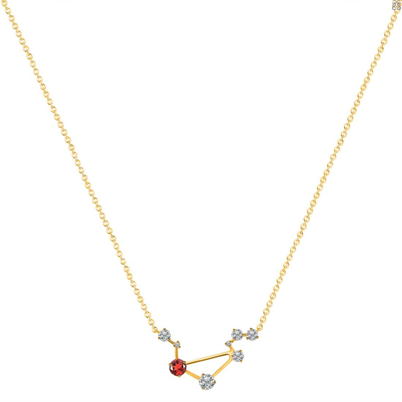 Libra Zodiac Star Constellation Garnet & White Topaz Necklace GAR-RDN-494.