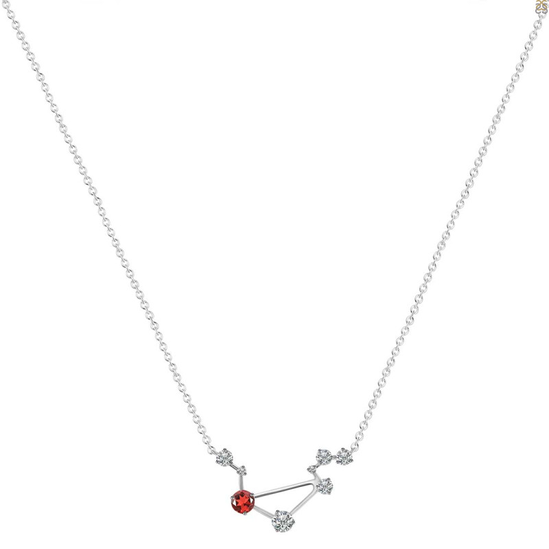 Libra Zodiac Star Constellation Garnet & White Topaz Necklace GAR-RDN-494.