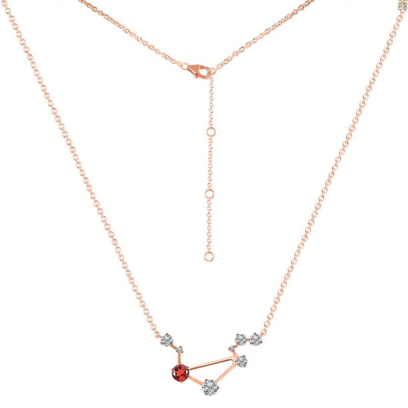 Libra Zodiac Star Constellation Garnet & White Topaz Necklace GAR-RDN-494.
