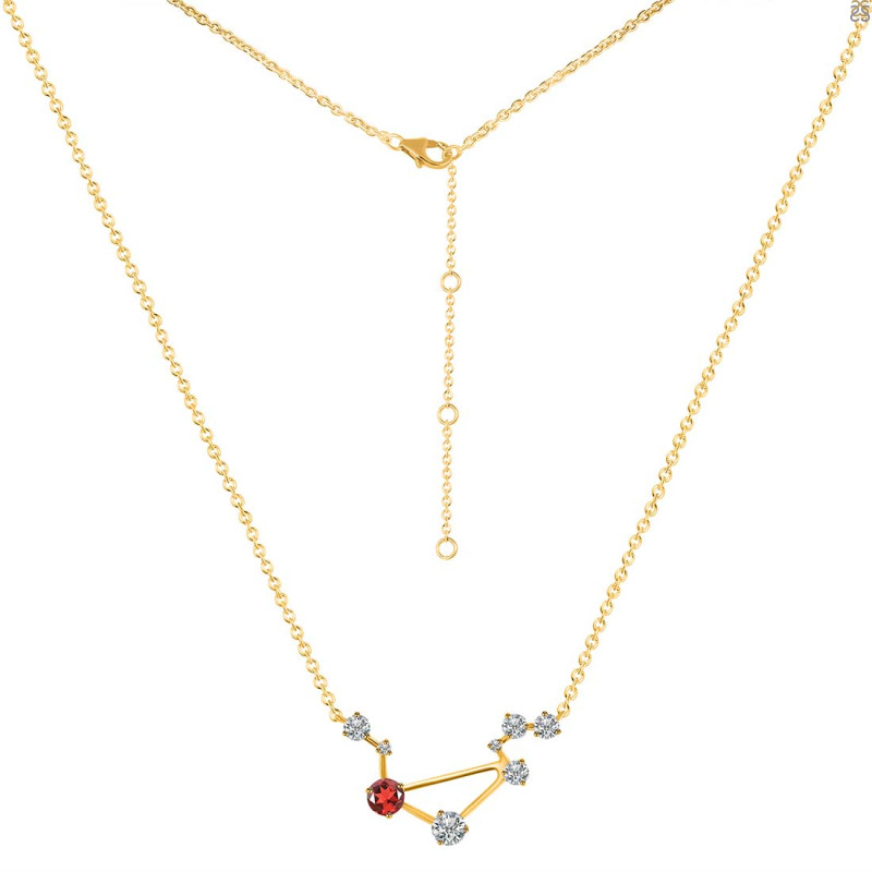 Libra Zodiac Star Constellation Garnet & White Topaz Necklace GAR-RDN-494.