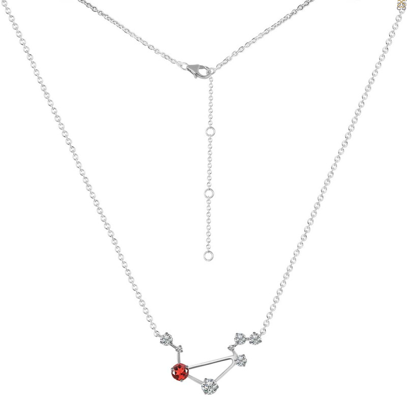 Libra Zodiac Star Constellation Garnet & White Topaz Necklace