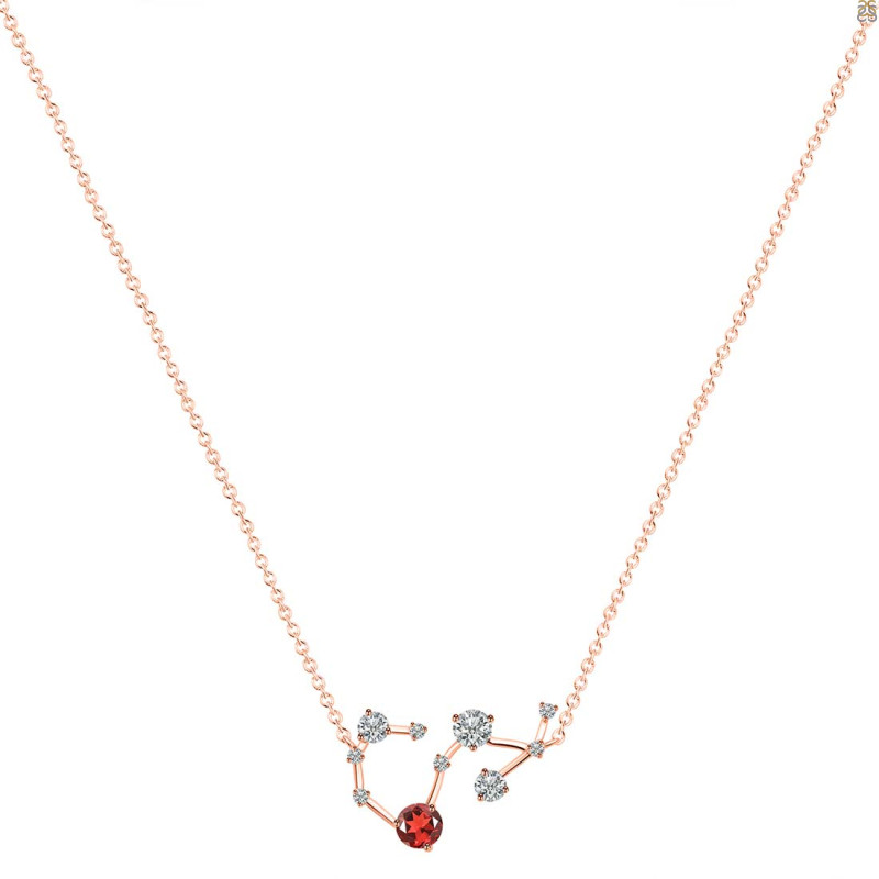 Scorpio Zodiac Star Constellation Garnet & White Topaz Necklace GAR-RDN-495.