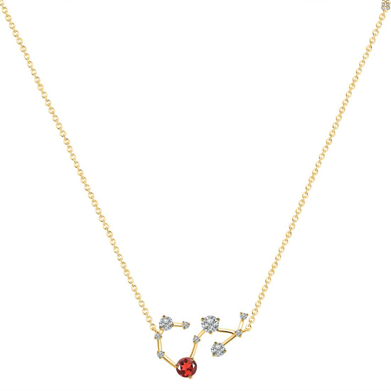 Scorpio Zodiac Star Constellation Garnet & White Topaz Necklace GAR-RDN-495.