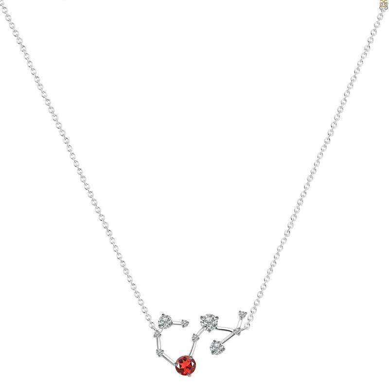 Scorpio Zodiac Star Constellation Garnet & White Topaz Necklace GAR-RDN-495.