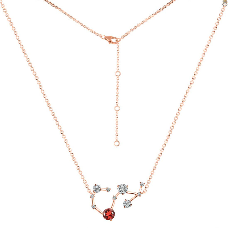 Scorpio Zodiac Star Constellation Garnet & White Topaz Necklace GAR-RDN-495.
