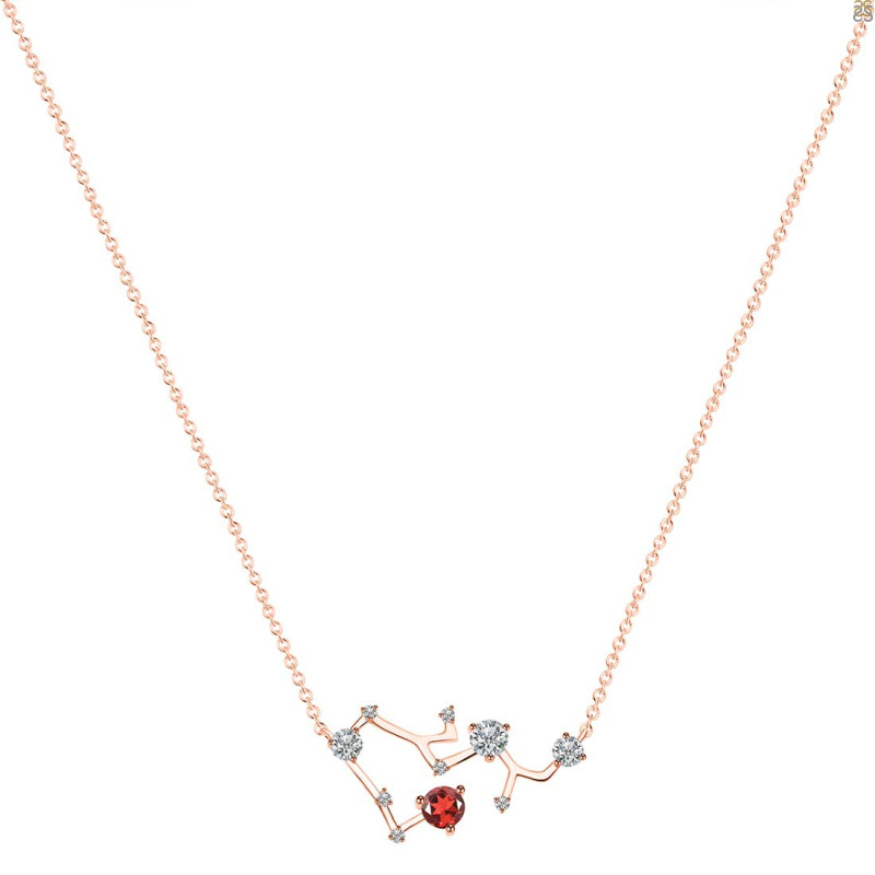 Sagittarius Zodiac Star Constellation Garnet & White Topaz Necklace GAR-RDN-496.