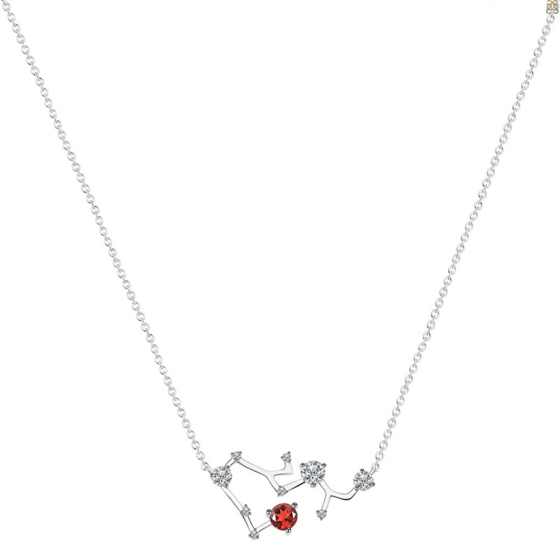 Sagittarius Zodiac Star Constellation Garnet & White Topaz Necklace GAR-RDN-496.