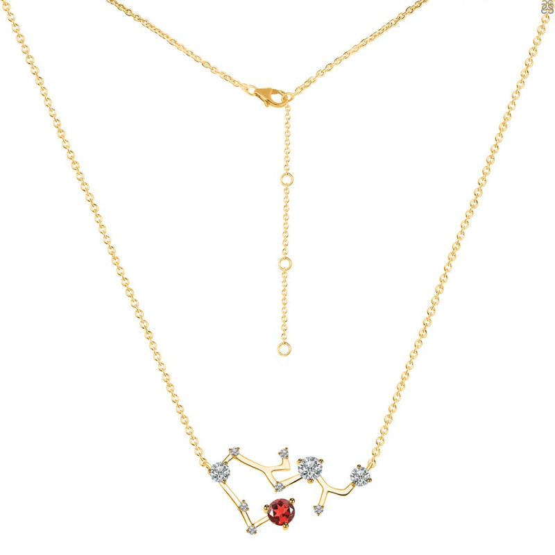 Sagittarius Zodiac Star Constellation Garnet & White Topaz Necklace GAR-RDN-496.