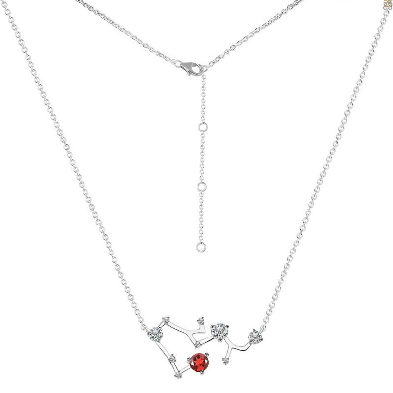 Sagittarius Zodiac Star Constellation Garnet & White Topaz Necklace