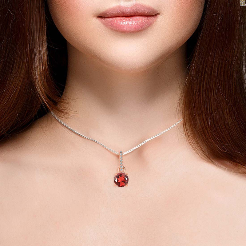 Garnet & White Topaz Pendant GAR-RDP-549-CZ-LOOP.