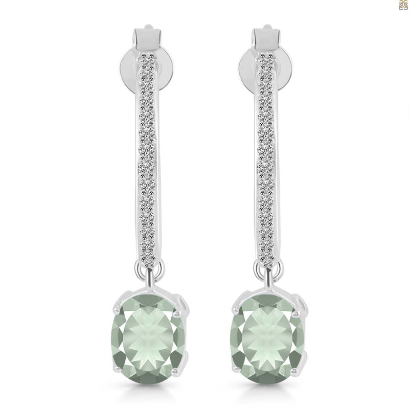 Green Amethyst & White Topaz Hoop Earring