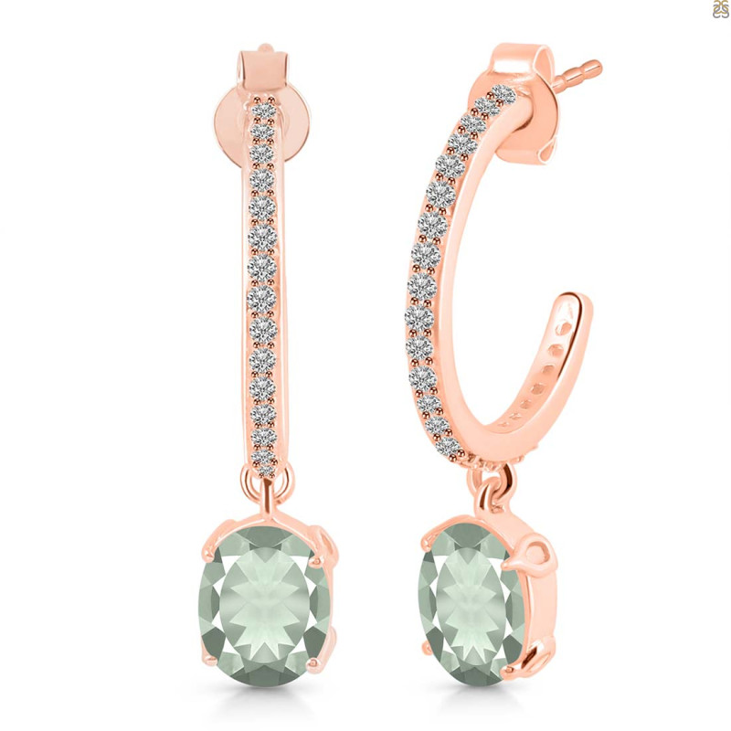Green Amethyst & White Topaz Hoop Earring GRA-RDE-1469.