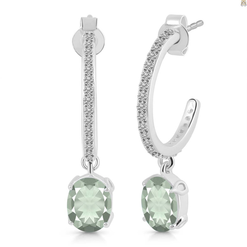 Green Amethyst & White Topaz Hoop Earring GRA-RDE-1469.