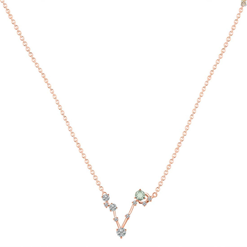 Pisces Zodiac Star Constellation Green Amethyst & White Topaz Necklace GRA-RDN-387.