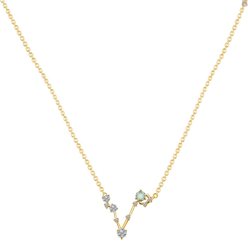 Pisces Zodiac Star Constellation Green Amethyst & White Topaz Necklace GRA-RDN-387.