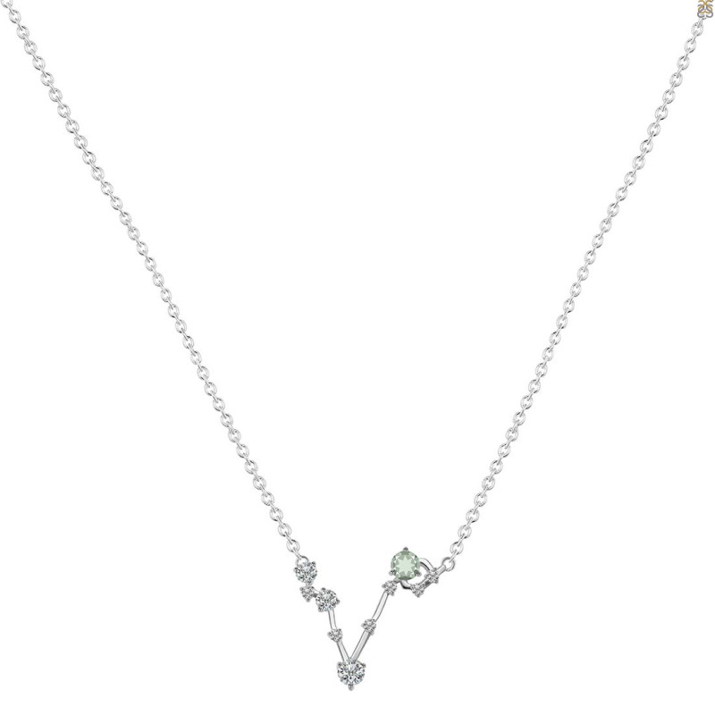 Pisces Zodiac Star Constellation Green Amethyst & White Topaz Necklace GRA-RDN-387.