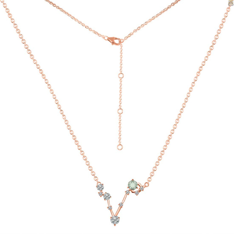 Pisces Zodiac Star Constellation Green Amethyst & White Topaz Necklace GRA-RDN-387.