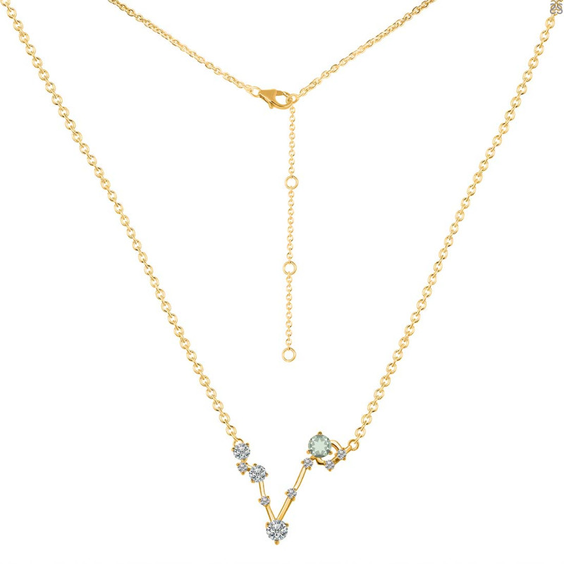 Pisces Zodiac Star Constellation Green Amethyst & White Topaz Necklace GRA-RDN-387.