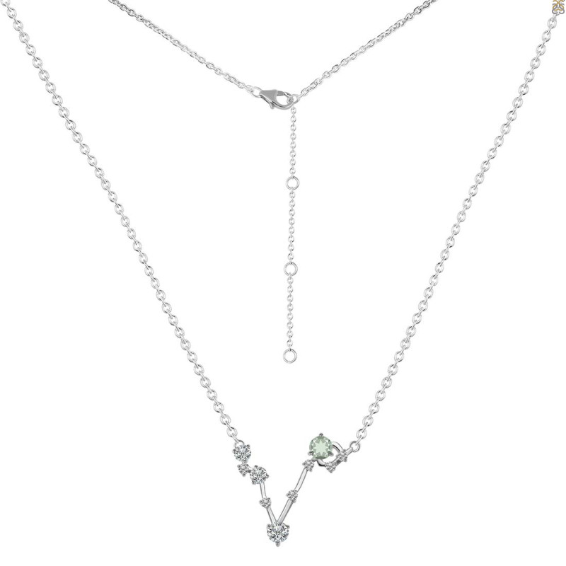 Pisces Zodiac Star Constellation Green Amethyst & White Topaz Necklace