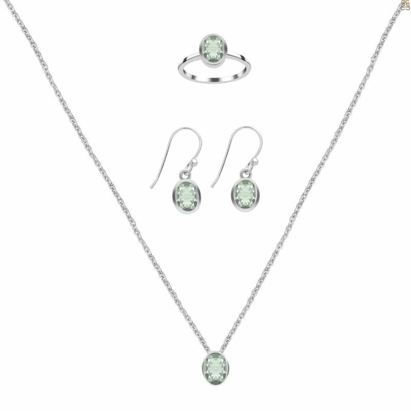  Green Amethyst Jewelry Set