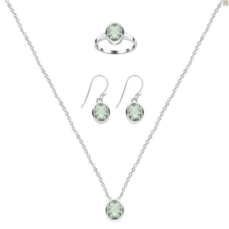  Green Amethyst Jewelry Set