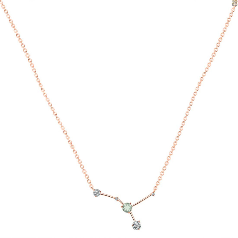 cancer Zodiac Star Constellation Green Amethyst & White Topaz Necklace GRA-RDN-486.