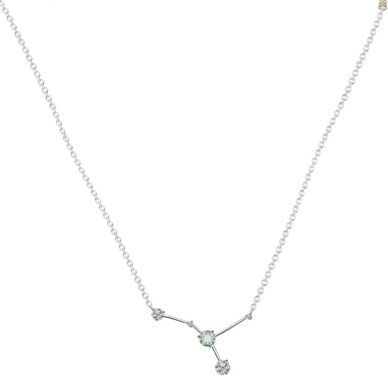 cancer Zodiac Star Constellation Green Amethyst & White Topaz Necklace GRA-RDN-486.