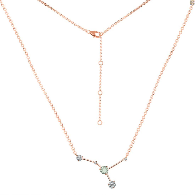 cancer Zodiac Star Constellation Green Amethyst & White Topaz Necklace GRA-RDN-486.