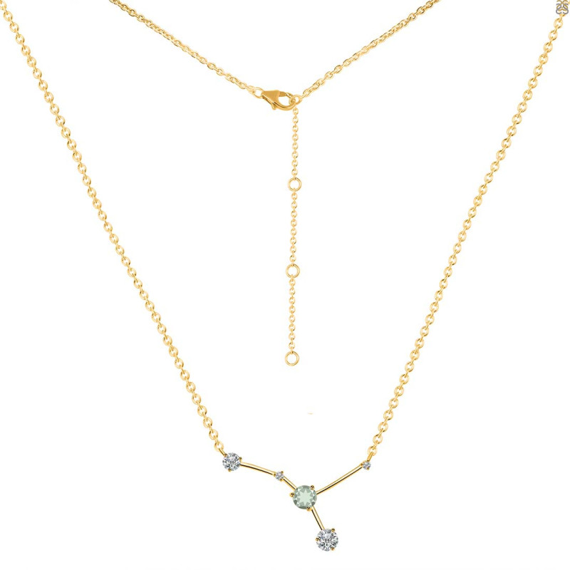 cancer Zodiac Star Constellation Green Amethyst & White Topaz Necklace GRA-RDN-486.