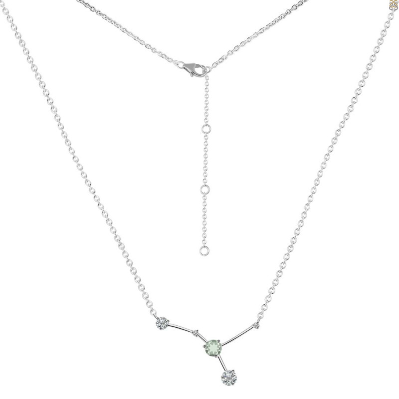 cancer Zodiac Star Constellation Green Amethyst & White Topaz Necklace