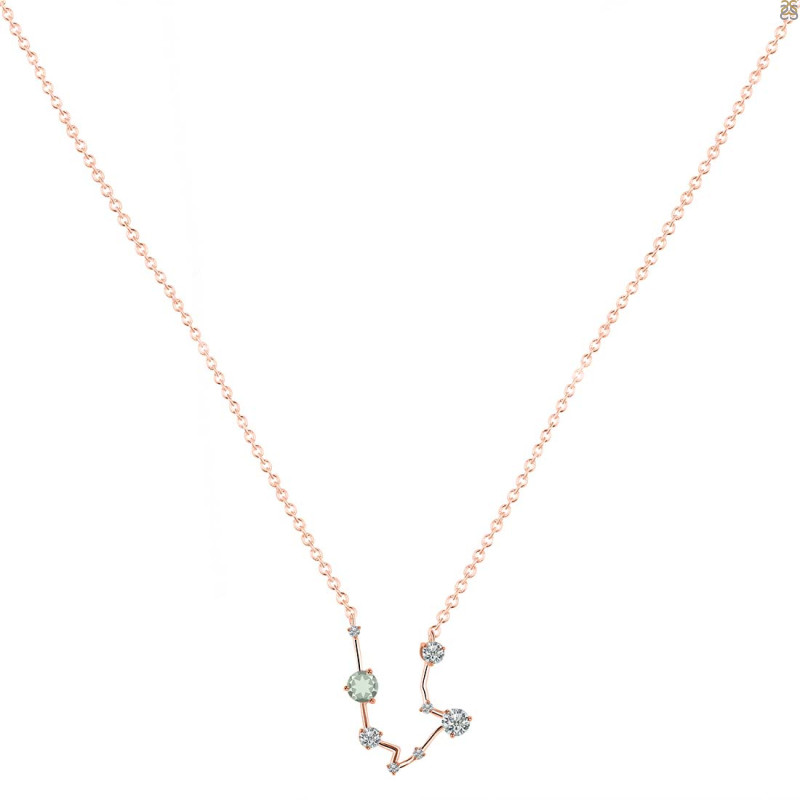 Aquarius Zodiac Star Constellation Green Amethyst & White Topaz Necklace GRA-RDN-487.