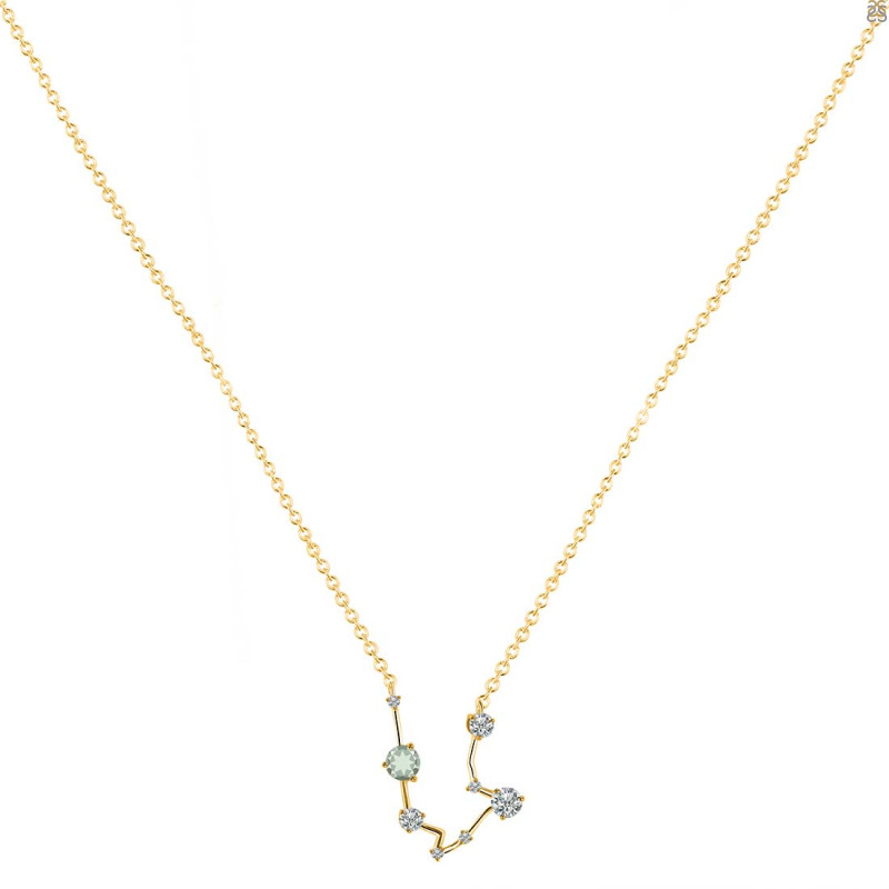 Aquarius Zodiac Star Constellation Green Amethyst & White Topaz Necklace GRA-RDN-487.