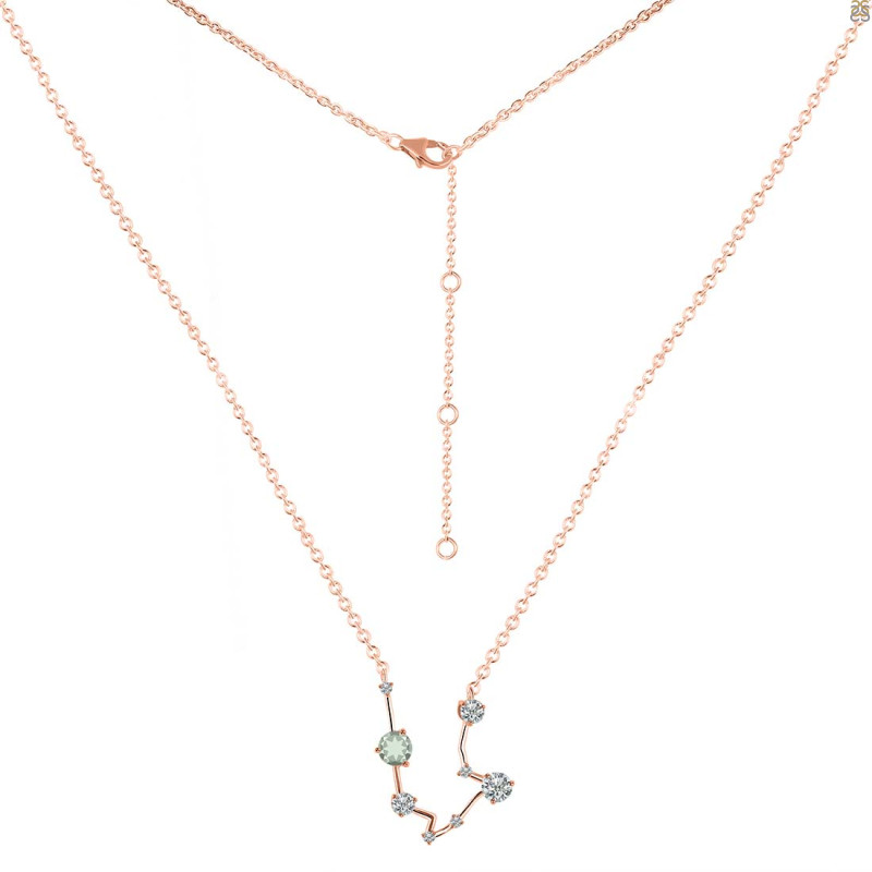 Aquarius Zodiac Star Constellation Green Amethyst & White Topaz Necklace GRA-RDN-487.